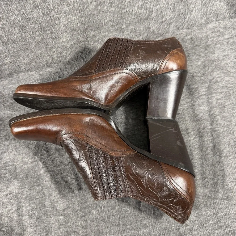 Antonio Melani Women's Western Cowgirl Tooled Bootie Brown Leather Size 8.5
